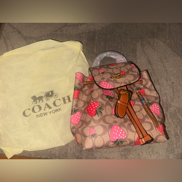 Coach Brown and Pink Strawberry Backpack - Picture 1 of 6